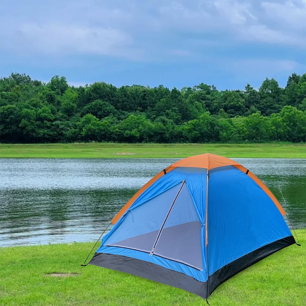 1-3 Person Camping Tent, Backpacking Tent, Easy Set up Shelter Trips Tent, Double Single Floor Dome Tent, Blue image number 6