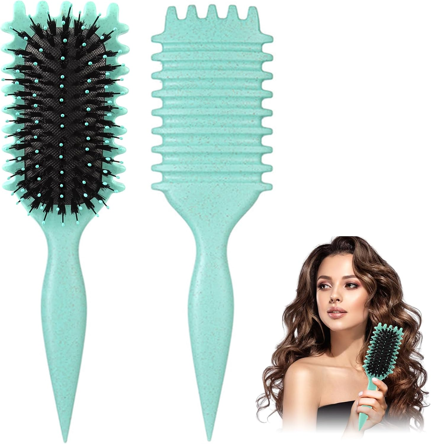 Curl Hair Brush for Detangling Curl Define Styling Brush for Curling Design Boar Bristles Hair Brush for Combing and Shaping Men and Women Hair Dryer image number 3