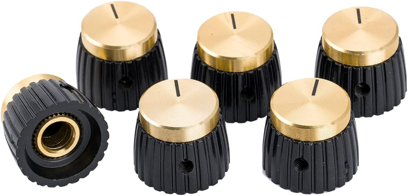 Musiclily Pro Universal Guitar Amp Amplifier Push-On Knobs with Set Screw for All Potentiometers Marshall Amplifiers, Black with Gold Aluminum Top (Set of 6) image number 5