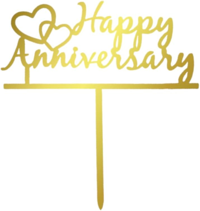 Happy Anniversary Cake Topper Gold Party Decorations Baking Supplies