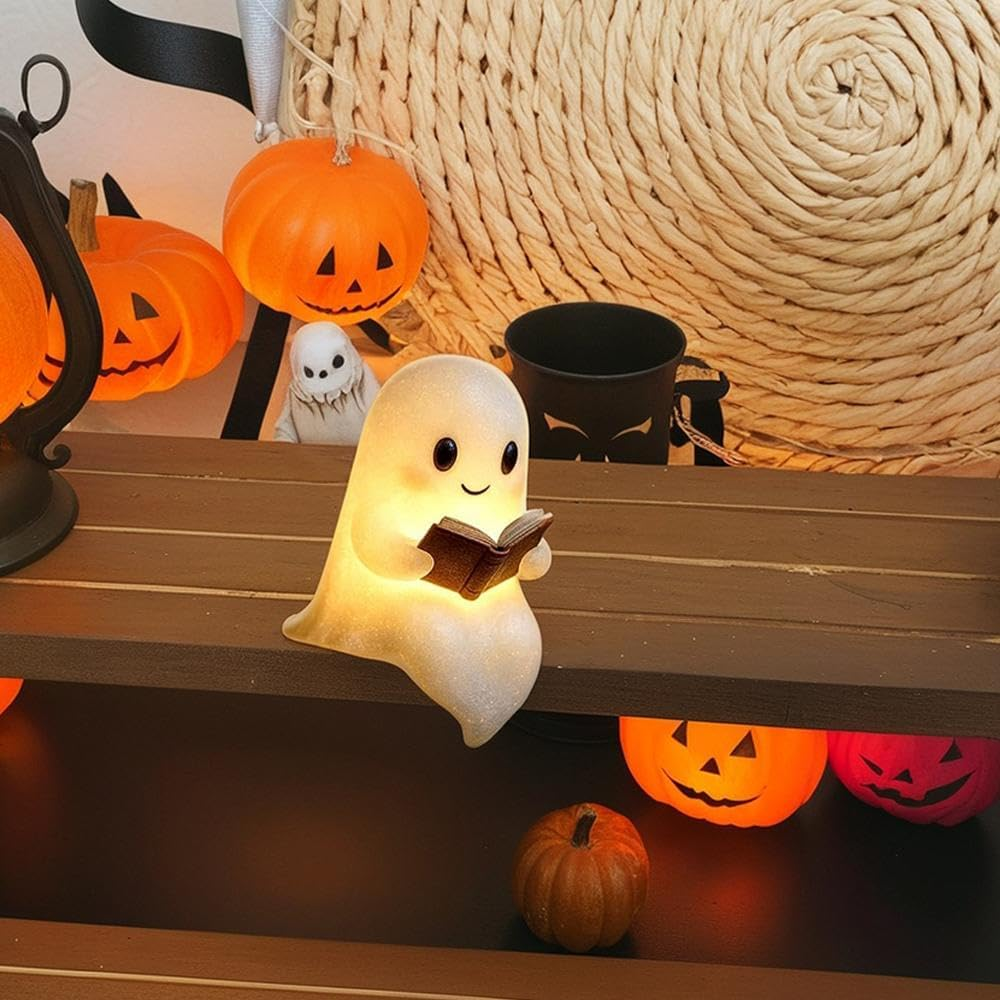 Cute Ghost Reading Book Lamp, Halloween Ghost Night Light, 3D LED Night Light for Halloween,Ghost Reading Night Lamp, Light up Halloween Decor for Bedroom Study Room, Readers Gifts image number 4