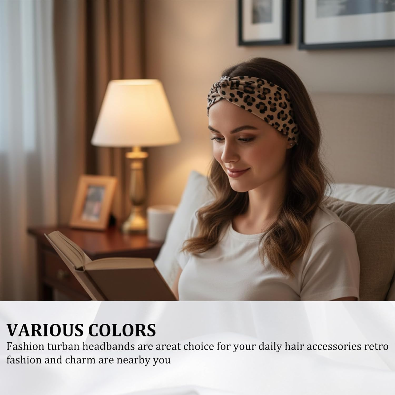 Set of 6 Women'S Sports Headbands, Leopard Print & Plain, 23 X 11 Cm, Breathable for Yoga, Fitness & Running image number 3