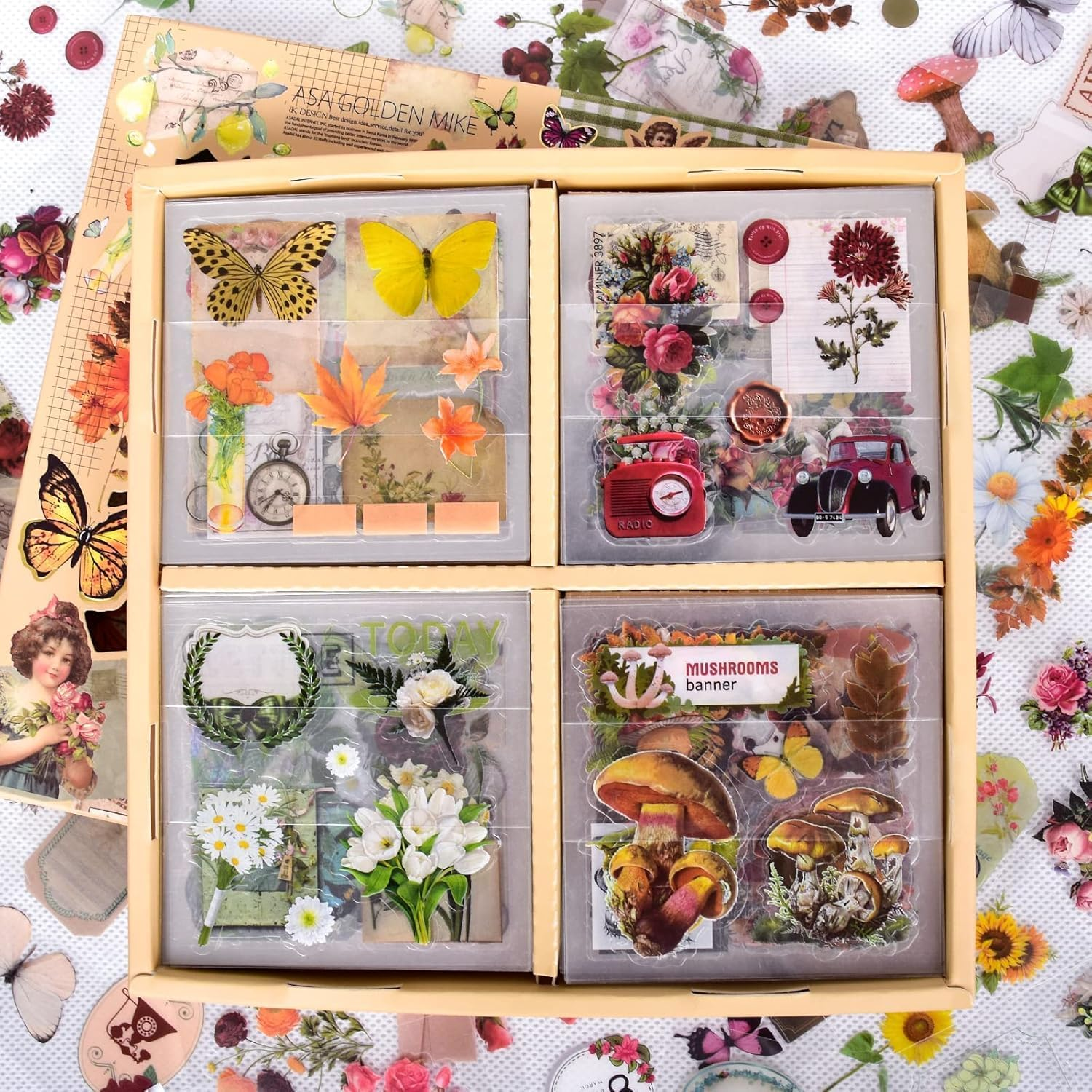 PQCLXUYA 510PCS Plants Floral Scrapbook Stickers Kit,Vintage Flowers Butterfly Mushroom Fall Maple Leaves Transparent Waterproof Stickers Set for Craft Card Notebook Diary DIY Scrapbooking image number 2