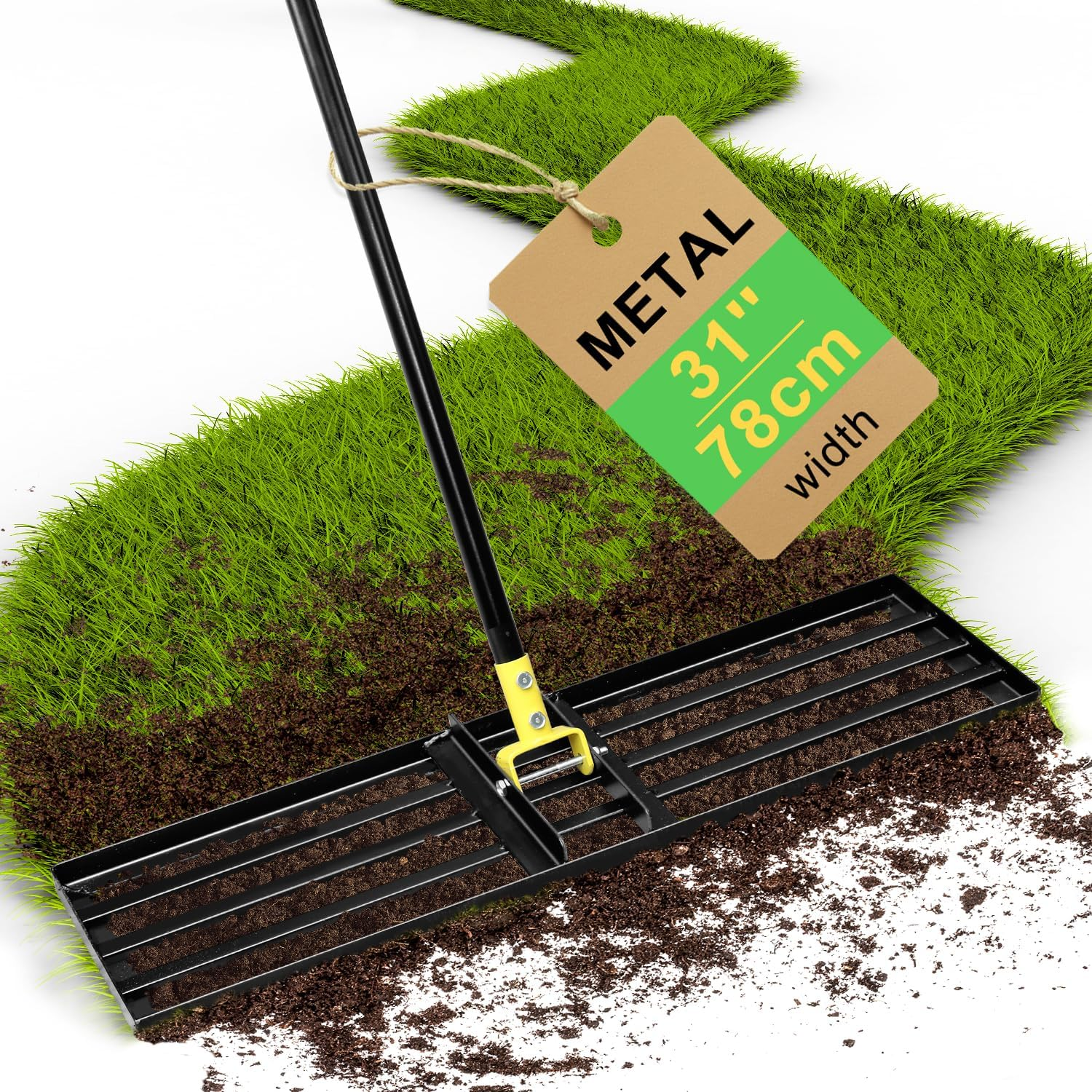 Colwelt Lawn Leveling Rake 31'', Hefty Lawn Leveler Rakes for Grass Soil, Leveling Rake for Lawn with 72'' Ergonomic Curved End Grip Long Handle, Levelawn Tool Leveling Soil, Yard Lawn Leveling Tool image number 6