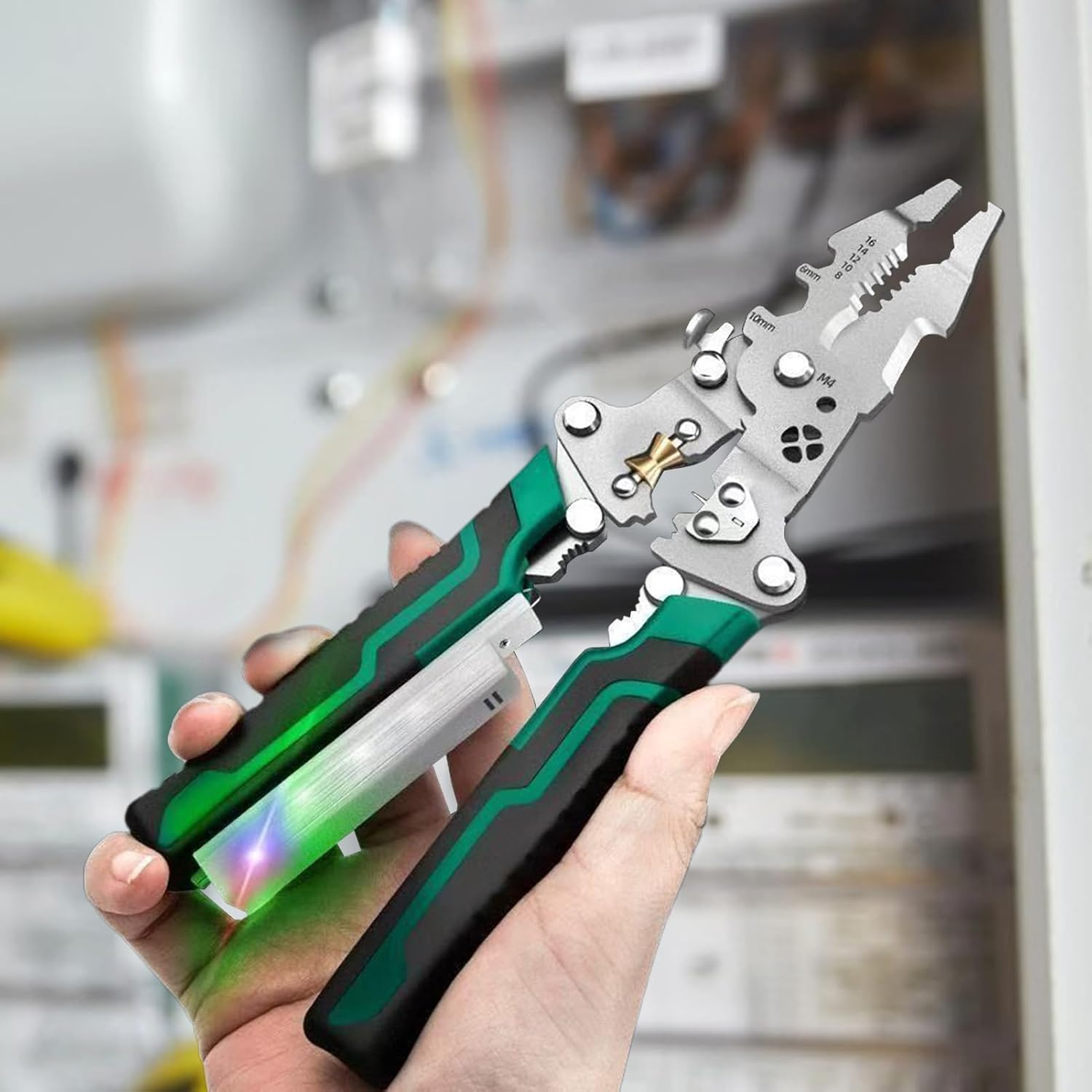 8 in 1 Wire Stripper with Voltage Tester - Multi-Function Cutting and Pulling Pliers,Electrician Repair Tool AC DC Detector for Automotive Equipment Setup Electrical Projects School Science Projects image number 4