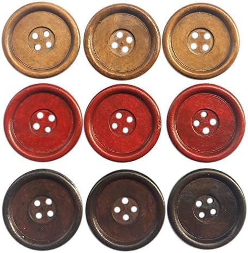 Chenkou Craft 30Pcs Big Size 40Mm 1 1/2" round Wood Buttons 4 Holes Craft Sewing Button (Mix)