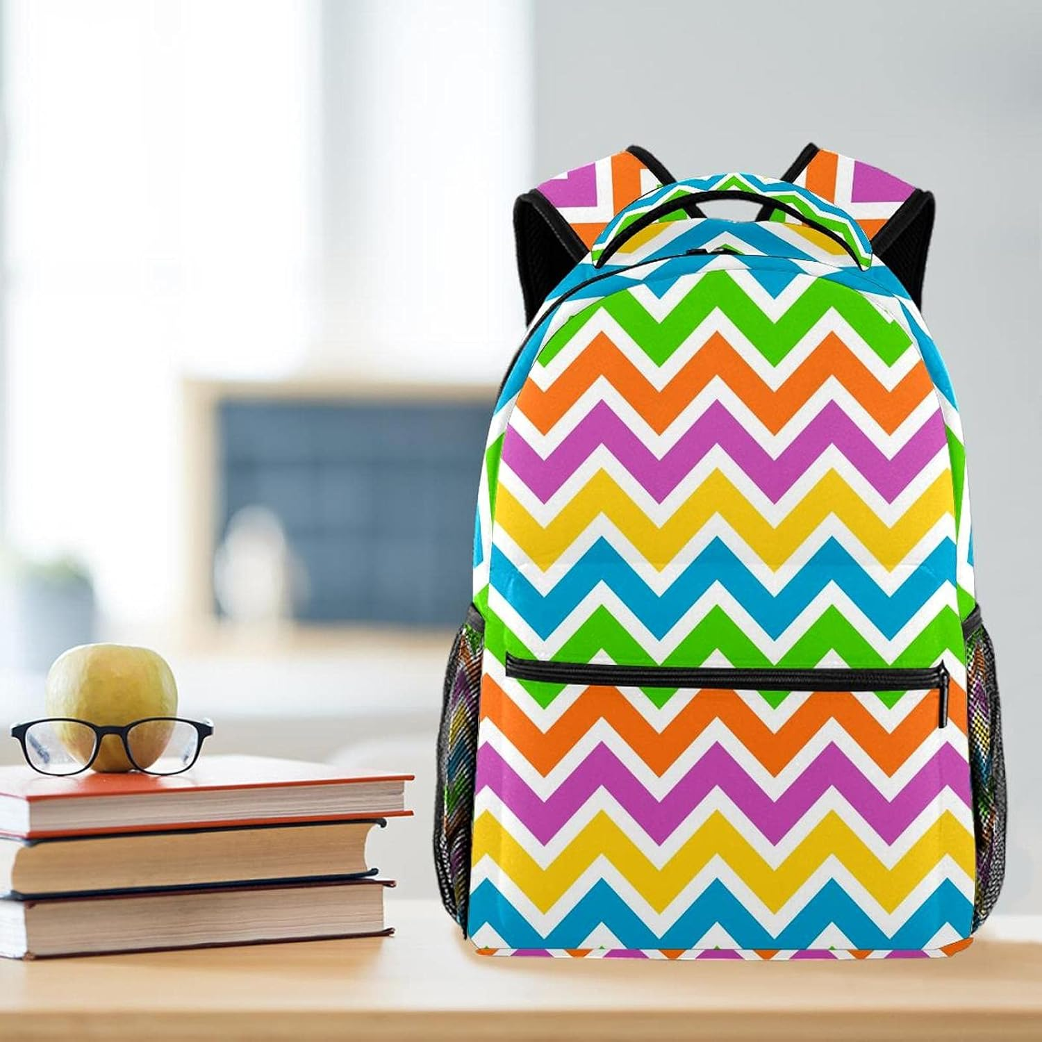 Colorful Zigzags Backpack Students Shoulder Bags Travel Bag College School Tote Backpacks image number 3