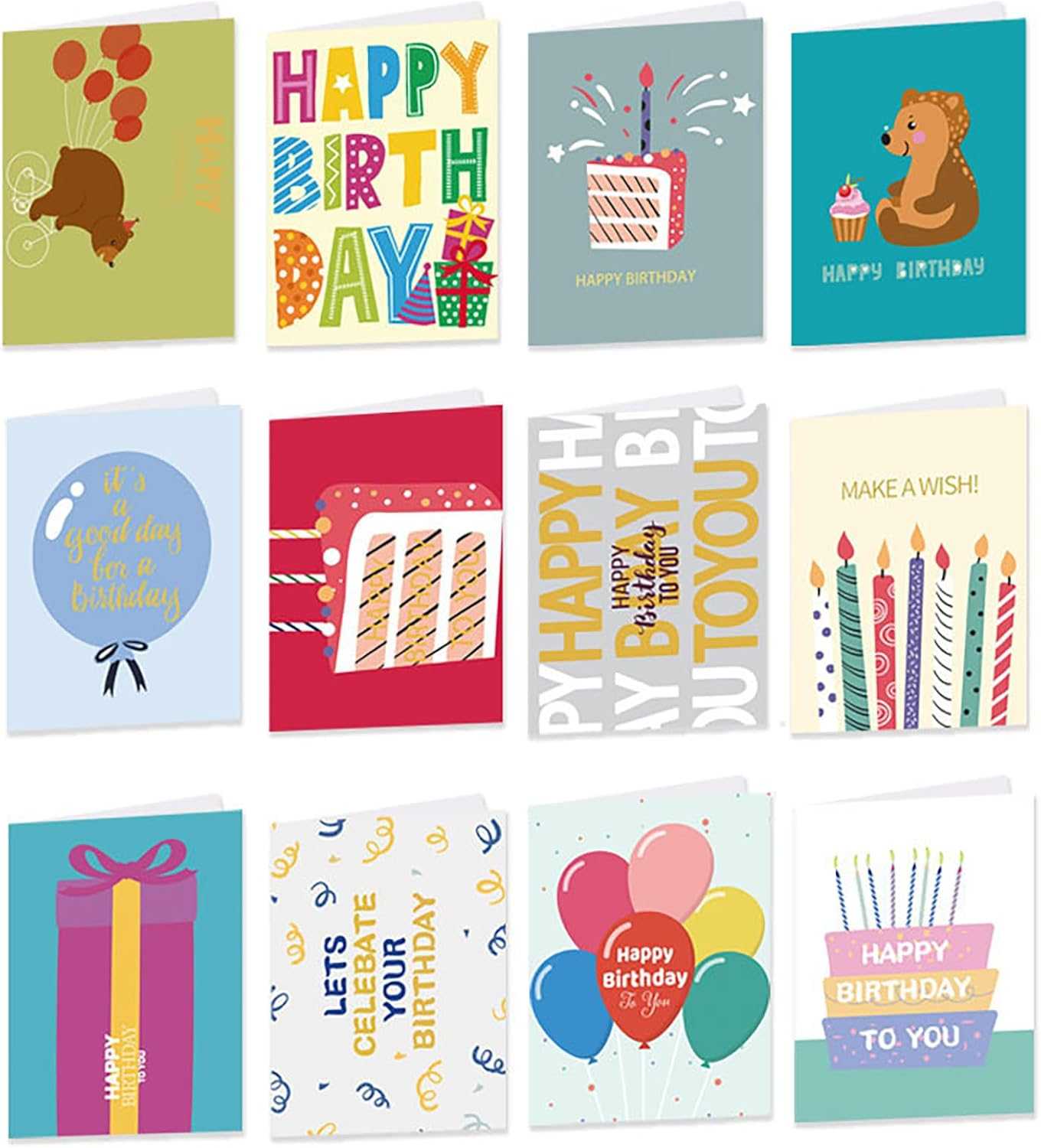 12PCS Birthday Cards Assortment, 4.13X 6.1 Inch 12 Cards with Envelopes and 18PCS Stickers,Congratulation Card Best Birthday for Husband Wife Mother Father Children Boys Girls image number 4