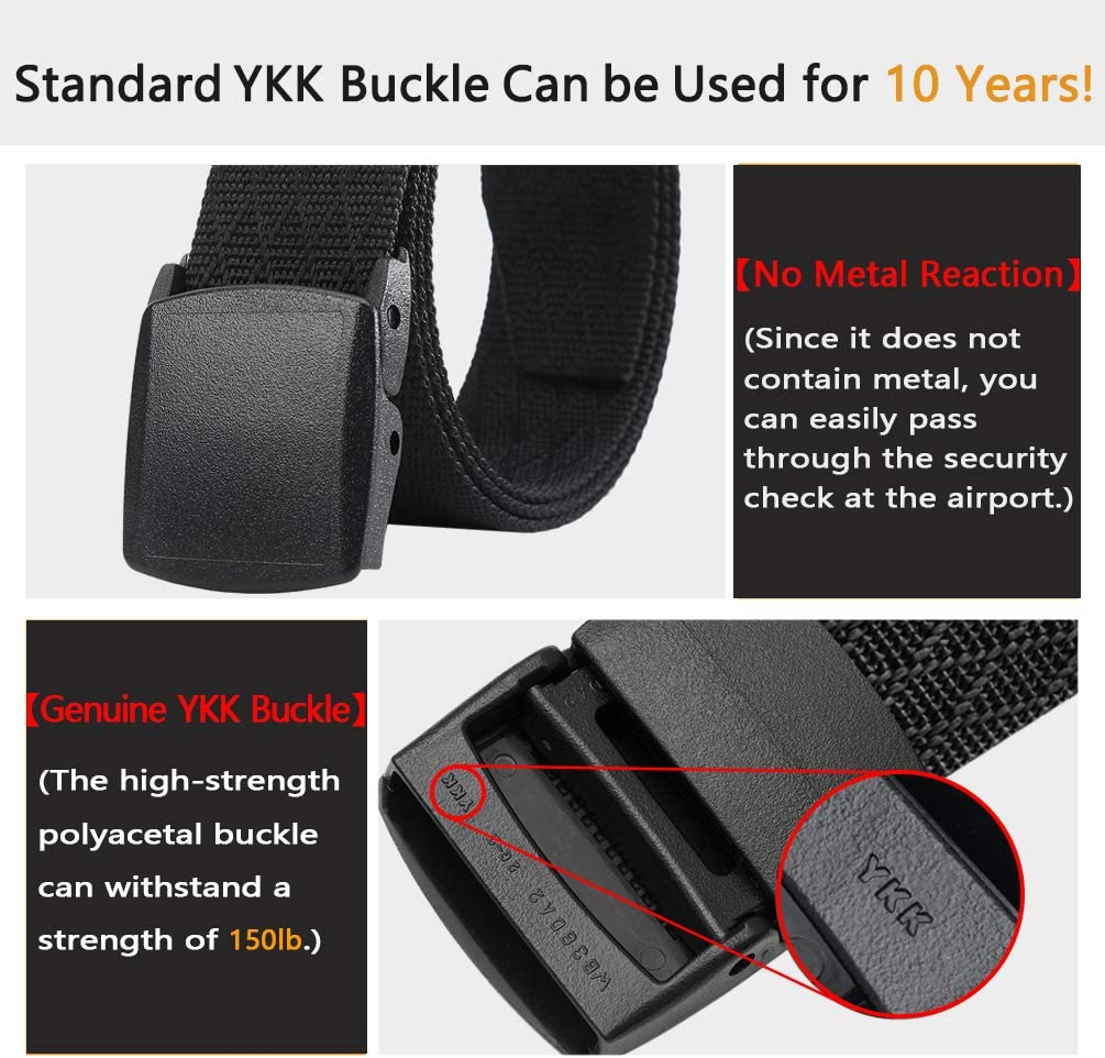 Lionvii Belts for Men - Fashion Belt Man Nylon Fabric for Casual Jeans Outdoor - Adjustable Trim to Fit 28-49" Waist - Black Track image number 5