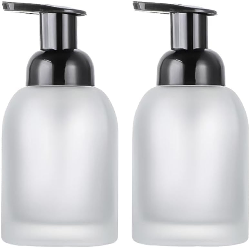 2 Pack Thick Clear Frosted Soap Dispenser with Foaming Pump, 250Ml Clear round Bottles Dispenser with Foaming Pump image number 1