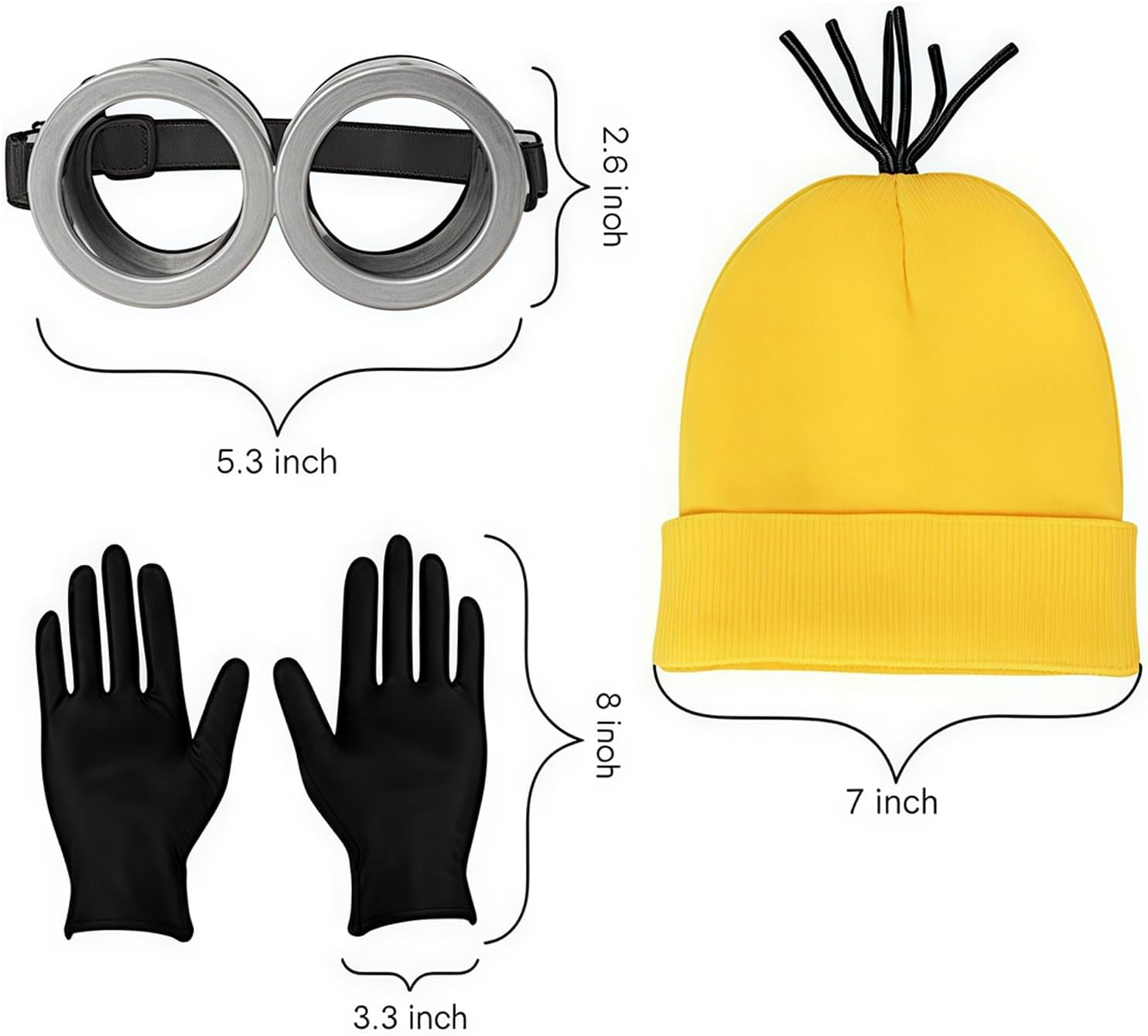 3 Pcs Halloween Costume Accessories for Adult Men Women,Goggles Glasses/Yellow Beanie/Gloves for Men Women Cosplay Party Set image number 5