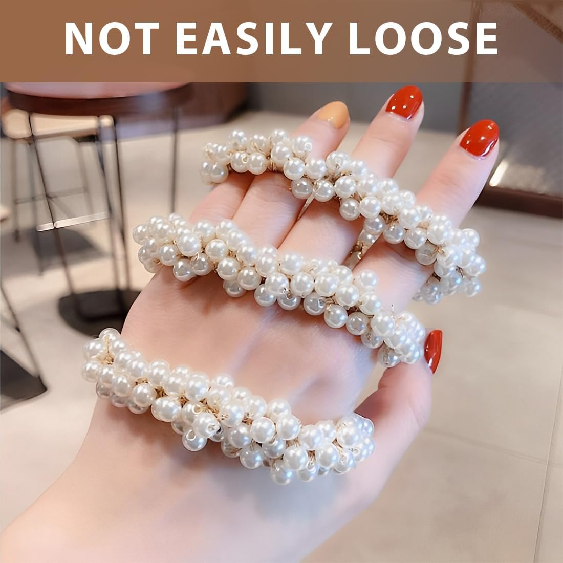 BIRLOZA Pack of 2 Scrunchies Hair Bobbles White Pearls Hair Scrunchies Women'S Elastic Scrunchies Girls Hair Accessories Headpiece