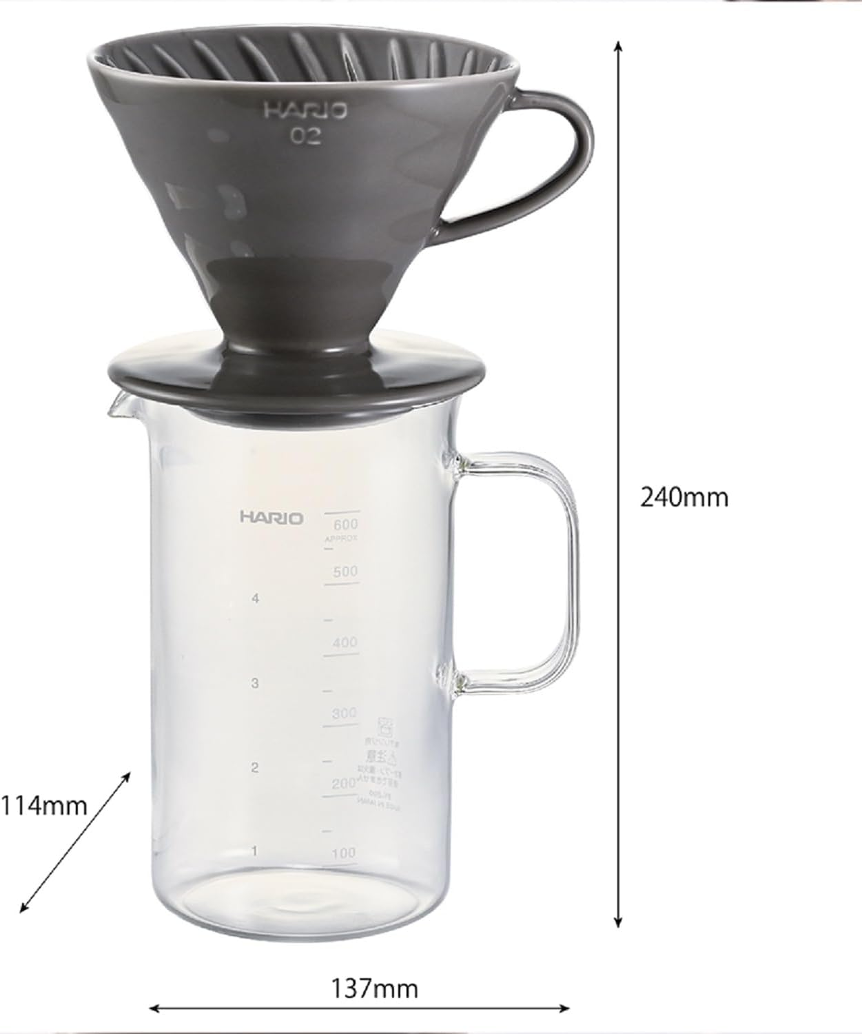 HARIO BVD-3012-GR Crafts Science Beaker Server & Dripper Set, Practical Capacity: 20.3 Fl Oz (600 Ml), for 1 to 4 Cups, Made in Japan, Gray image number 3
