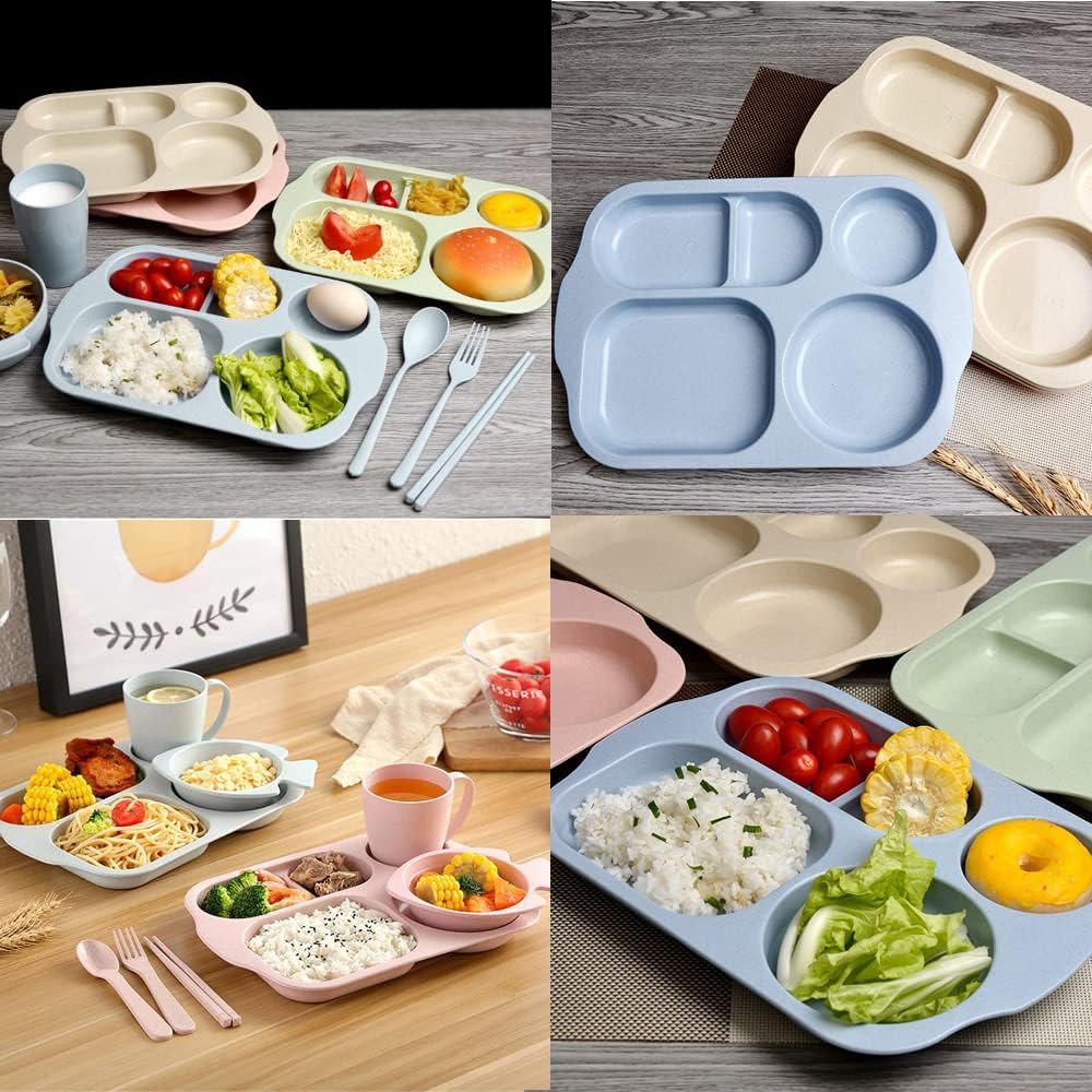 Aiyoo 4 PCS Unbreakable Divided Portion Plates, 12 Inch Dishwasher Safe Tray for Adults,Plastic Home Dinner Plate Feeding Food Training,4Colors for Outdoor Camping Picnic BBQ Beach or Every Day Use image number 6