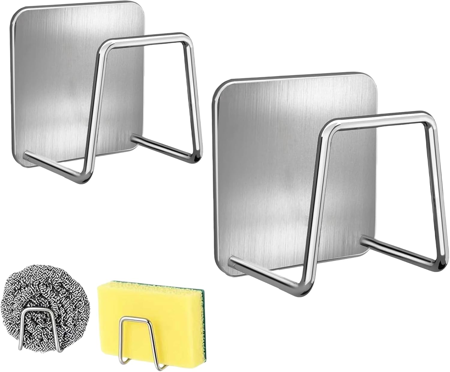 2 Pack Sponges Holders for Kitchen Cleaning, Dishwashing Sponge Drying Hooks under Sink Caddy Hanging Organizer Accessories (Black)