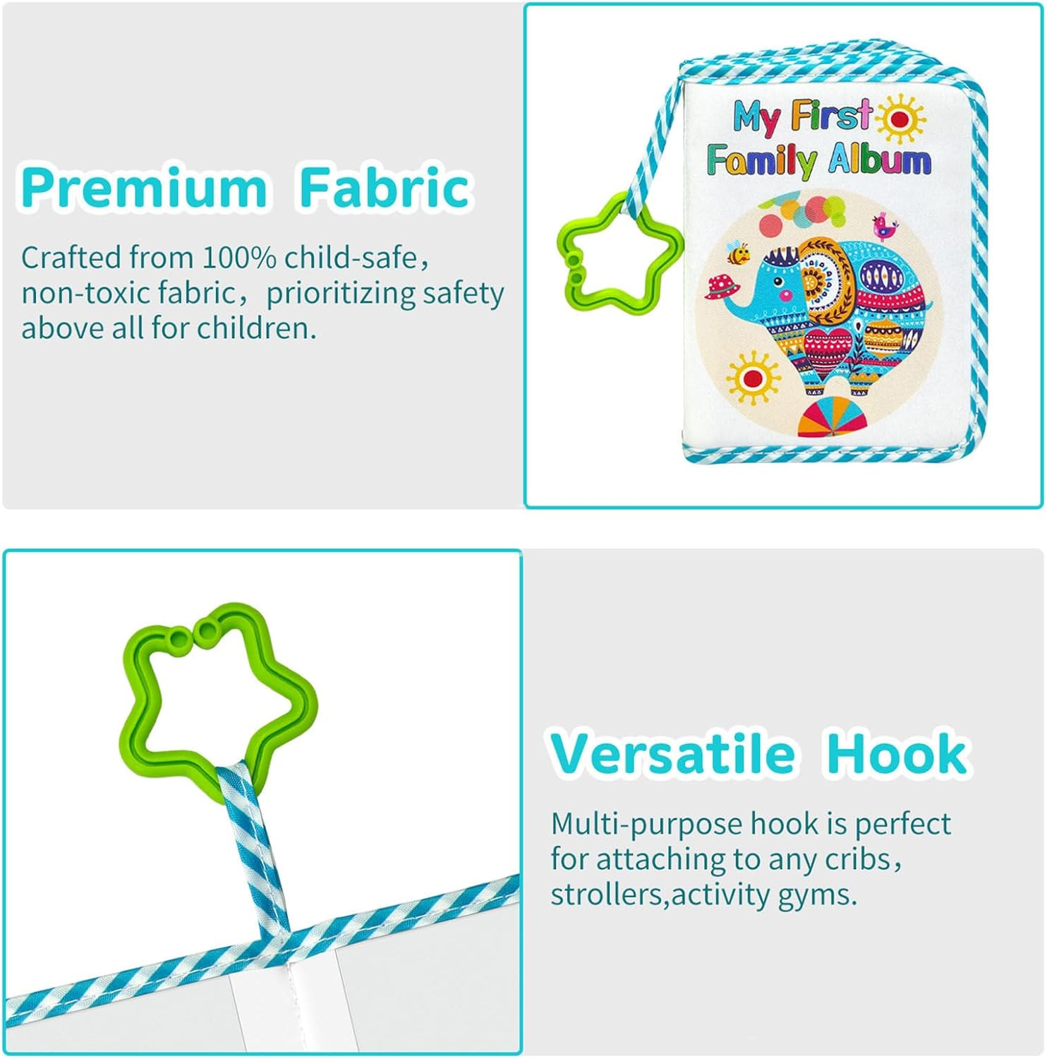 Baby Photo Album - Babies Photo Book Albums | Animal Pattern Soft Memory Books with Star Hook | Keepsake Record Books | Holds 17 Photos for Family New-Borns image number 3