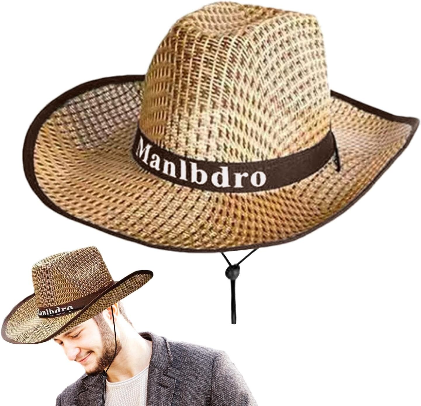 Fishing Straw Hats for Men, Fishing Cowboy Sun Hats, Outdoor UV Protection Sun Cap, Western Cowboy Hat for Gardening, Travel, Hiking, Camping - Blue image number 5