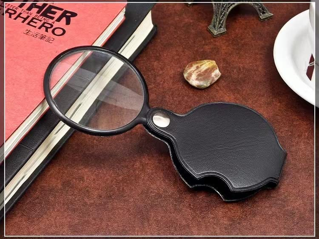 [2Pack] 10X Pocket Mini Magnifier Glass,Folding Magnifying Lenses with Rotating Protective Leather Sheath for Seniors Reading, Inspection,Exploration image number 6