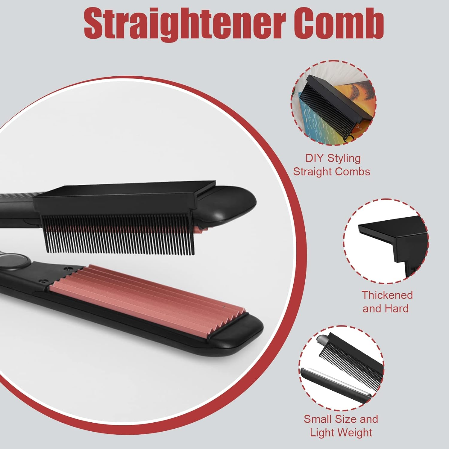 DIY Flat Iron Comb, Barber Straightening Comb Attachment Compact Hair Styling Tool for Professional or Home Use (Black) image number 5