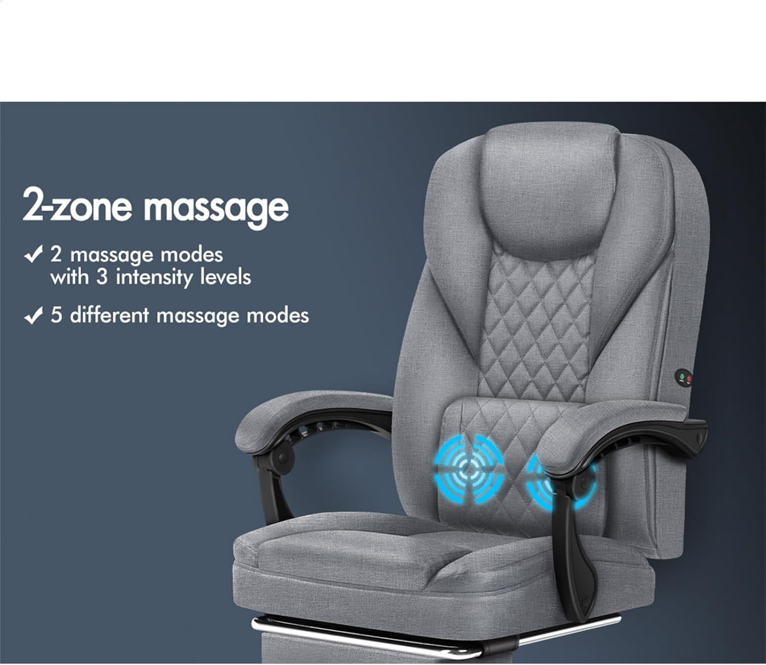 ALFORDSON Avery Fabric Grey Office Chair with 150&deg; Recline & 2-Point Massage, Ergonomic Computer Desk Chair with SGS Approved Gas-Lift, Executive Home Desk Chair Video Game Chair image number 2