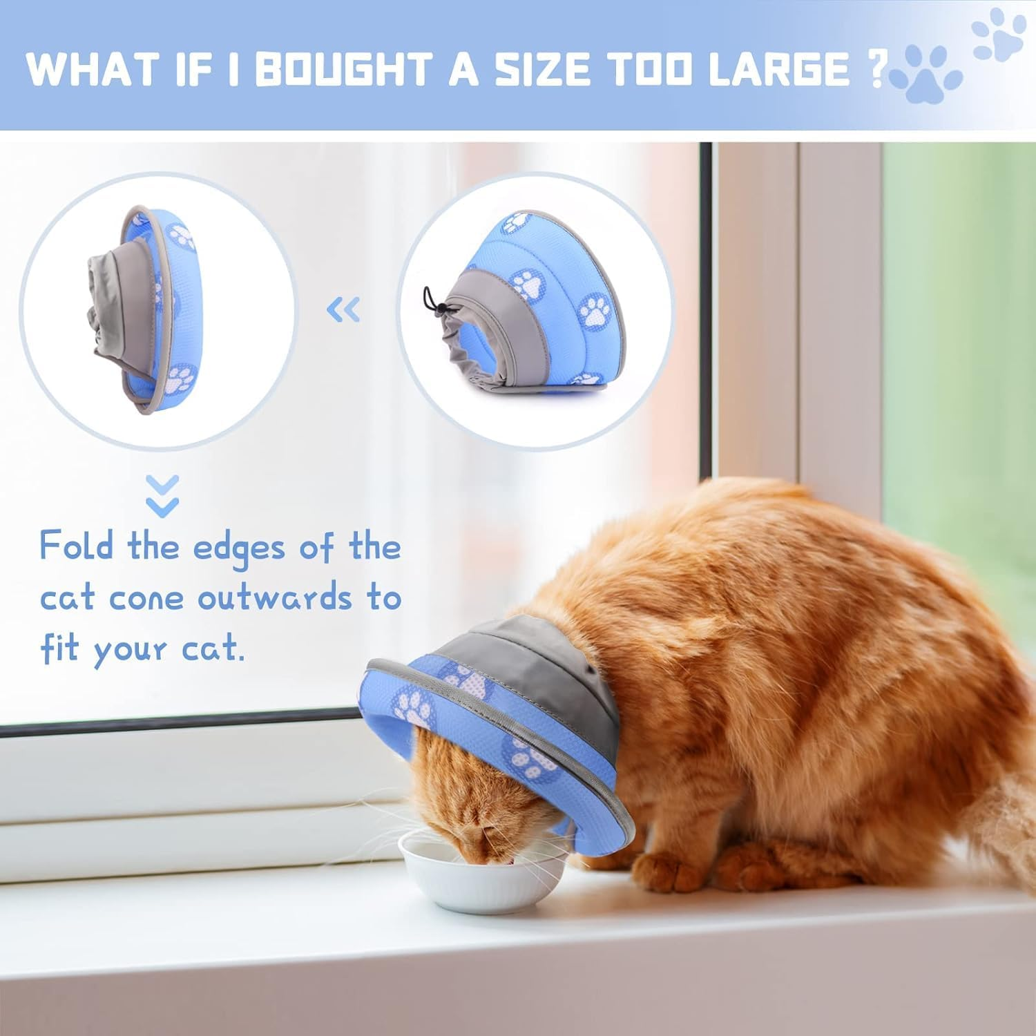 Cozioz Adjustable Soft Cat Cone Collar for Post-Surgery Recovery, Gentle and Comfortable Pet Collar to Prevent Licking for Kittens, Puppies, and Small Dogs(Blue, L) image number 3