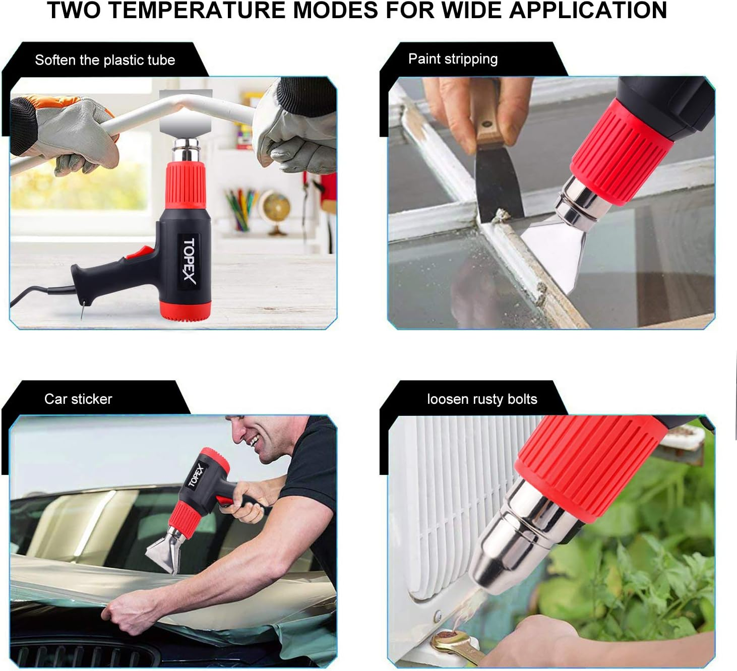 TOPEX Heat Gun Hot Air Heating Tool Kit Dual Speed W/ 5 Accessories Storage Case image number 4
