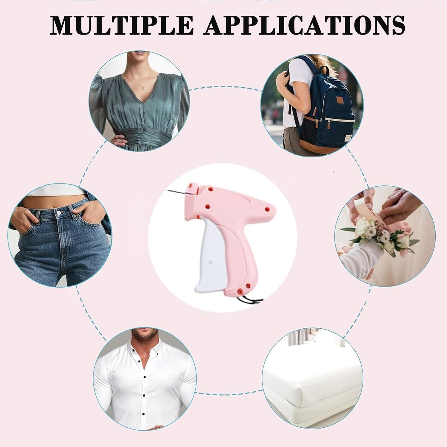 Wakouter Stitch Gun for Clothes, 5 Needle Handheld Stitch Gun Quick Clothing Fixer, Mini Sewing Kit, Micro Tagging Gun, 1000 Black Fasteners & 1000 White Fasteners, for Sewing, Hemming, Quilting (Pink) - 01 image number 3