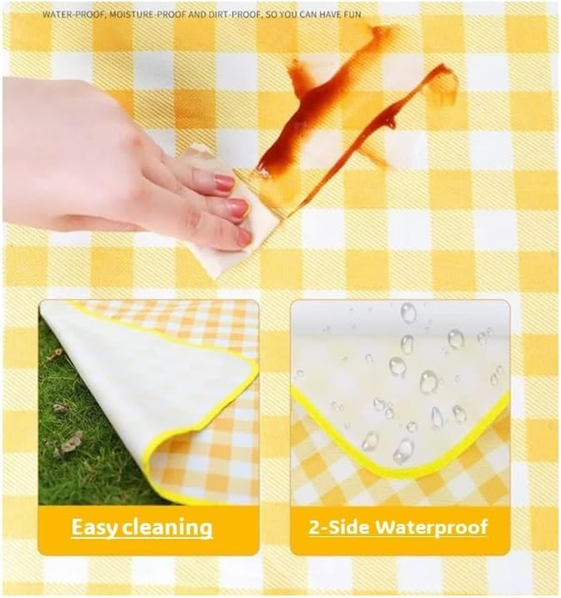 Picnic Blanket Waterproof Dirtproof Foldable in Large 150X200Cm. Cute Gingham Portable Compact Beach Blanket Outdoor Mat (Honey Yellow) image number 3