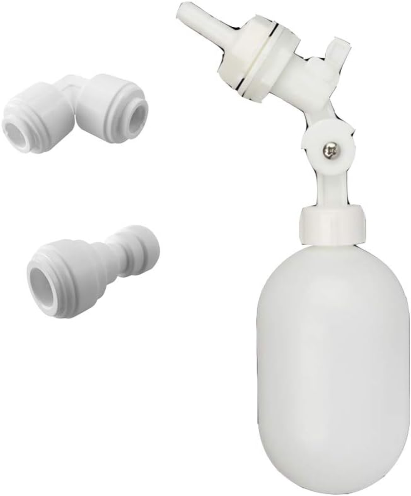 2018 MFS2 Mini White Plastic Quick Fitting Adjustable PVC Float Shut off Valve for Tubing OD 1/4" or 3/8" Used for RO System Refrigerator Ice Maker Coffee Machine