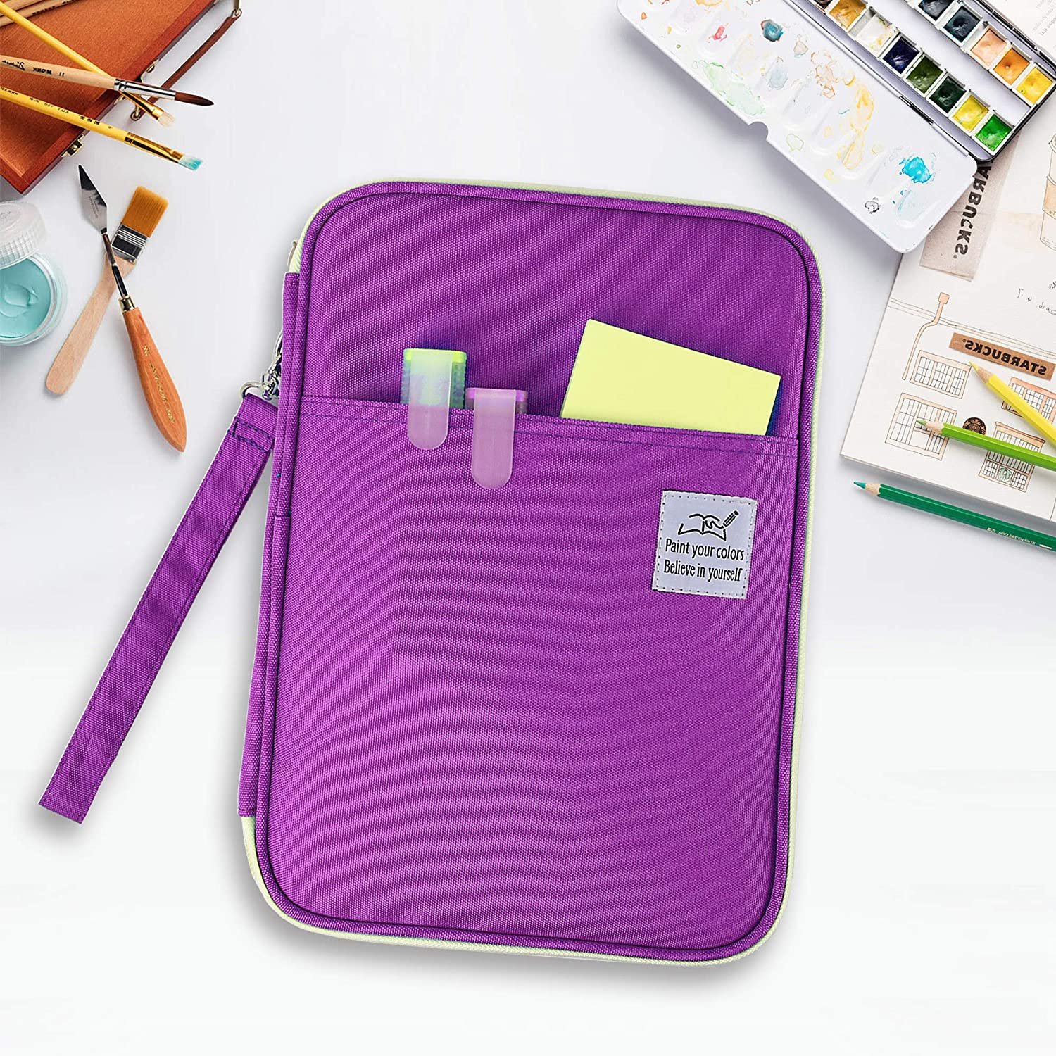 YOUSHARES Student Gel Pens&Markers Case Large Capacity Pencil Holder Pen Organizer Bag with Zipper for Prismacolor Watercolor Coloring Pencils ,192 Slots Colored Pencil Case (Purple) image number 2