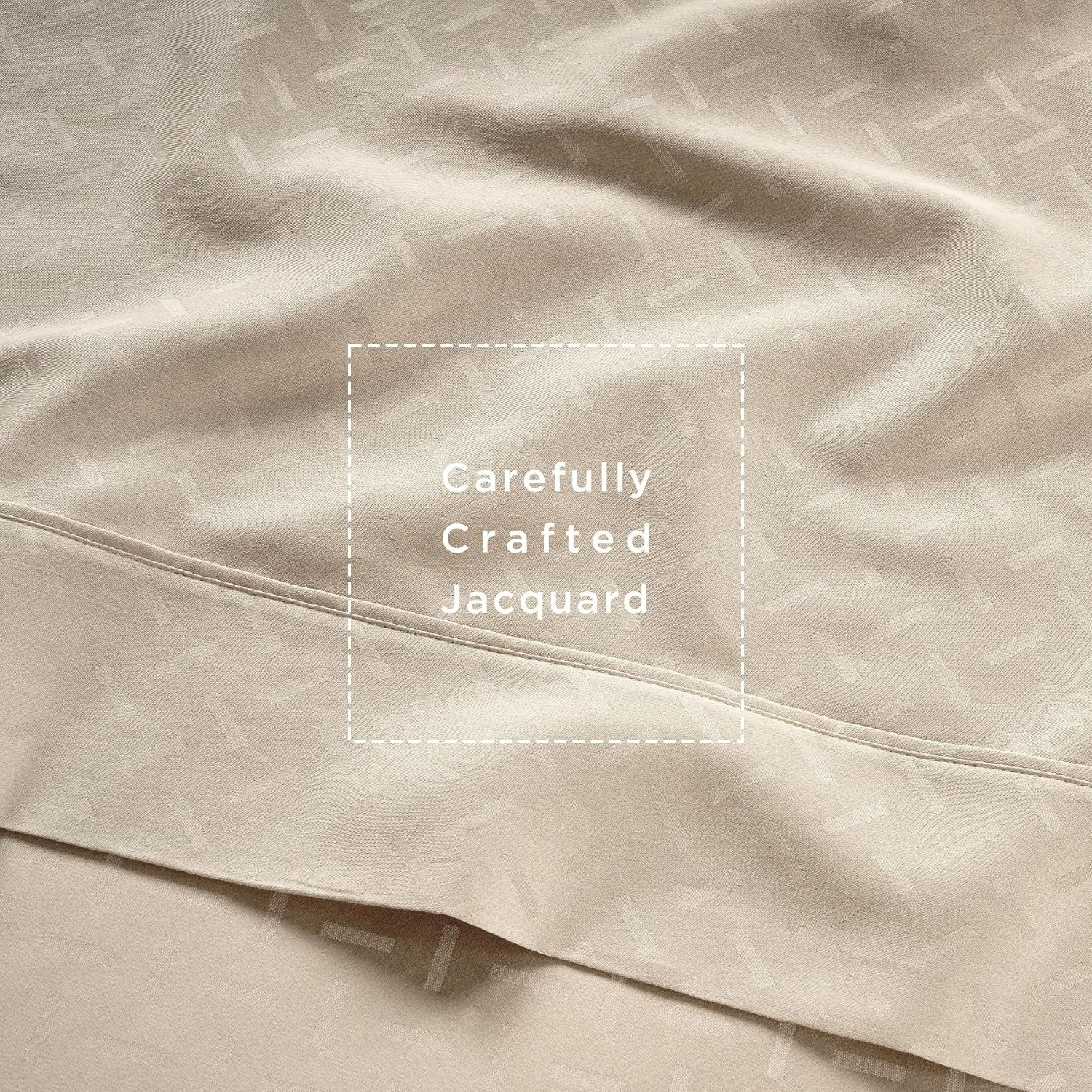 (Twin XL, Astra Beige) - 300 Thread Count Astra Jacquard Collection 100% Cotton Sheets 3 Piece Bedsheet Set, Luxury Bedding All around Elastic Fits Mattresses up to 46Cm Deep Pocket Smooth Sateen Twin XL Size Beige