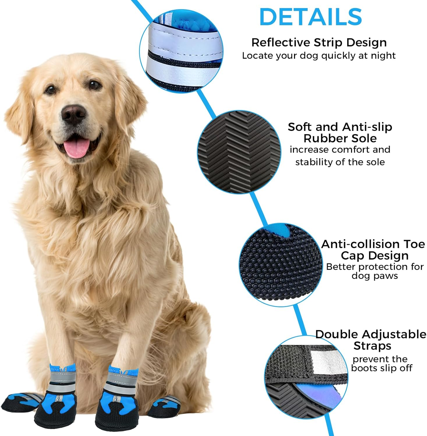 4 PCS Dog Boots Paw Protector,Breathable Dog Paw Protector, Dual Adjustable & Washable Non-Slip Shoes with Reflective Strip for Injured Paws, Outdoor Walking Boots for Medium Large Dogs(L) image number 4