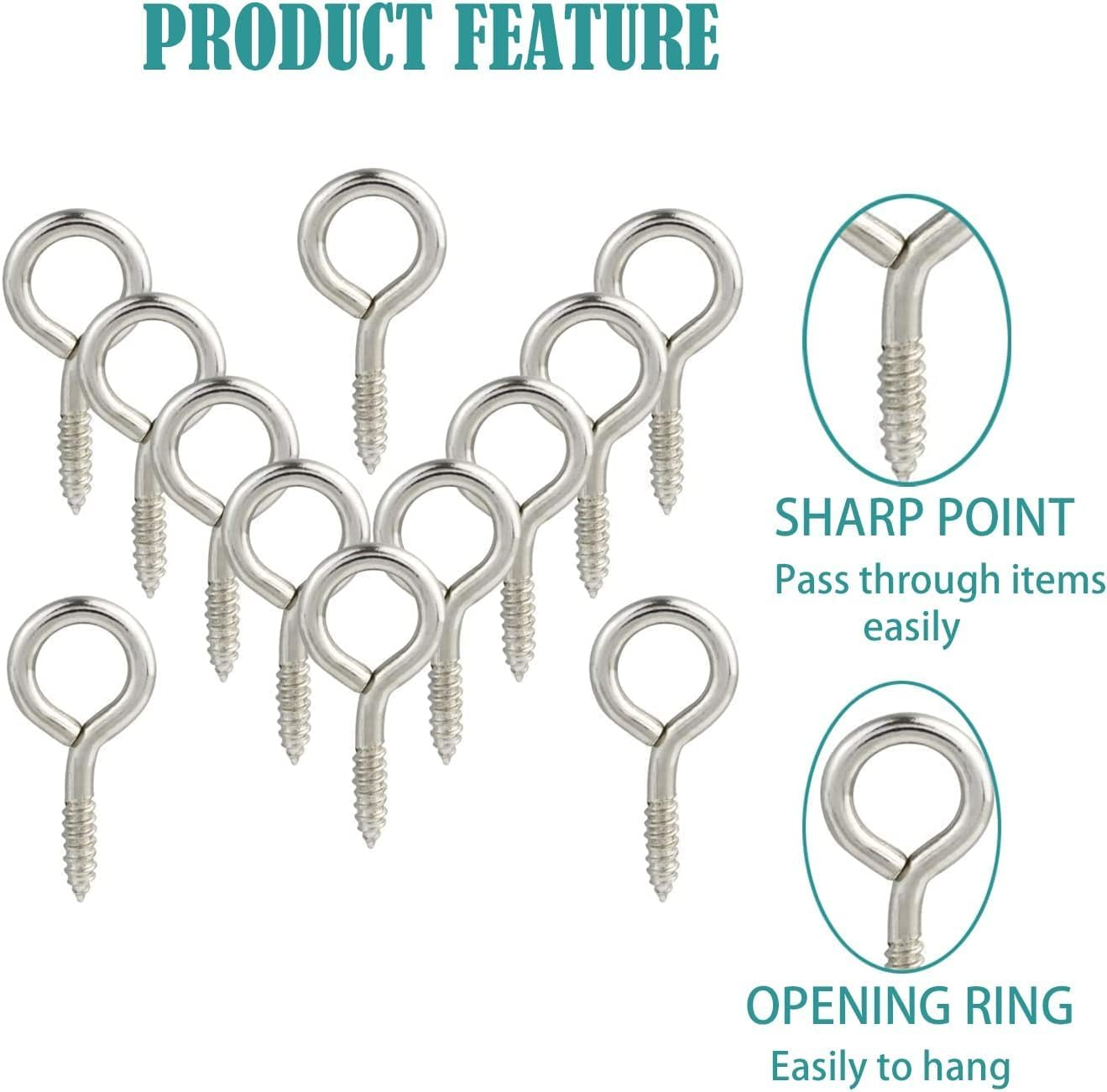KEWAYO 400Pcs Screw Eye Hooks, Small Screw Eye Pins, for Cork Top Bottles & DIY Jewelry Making Self Tapping Screws Hooks Ring (Silver) image number 6