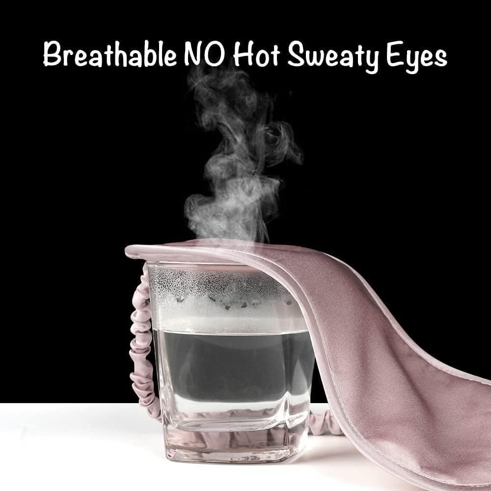 Mulberry Silk Sleep Eye Mask & Blindfold with Elastic Strap/Headband, Soft Eye Cover Eyeshade for Night Sleeping, Travel, Nap(Pink) image number 3