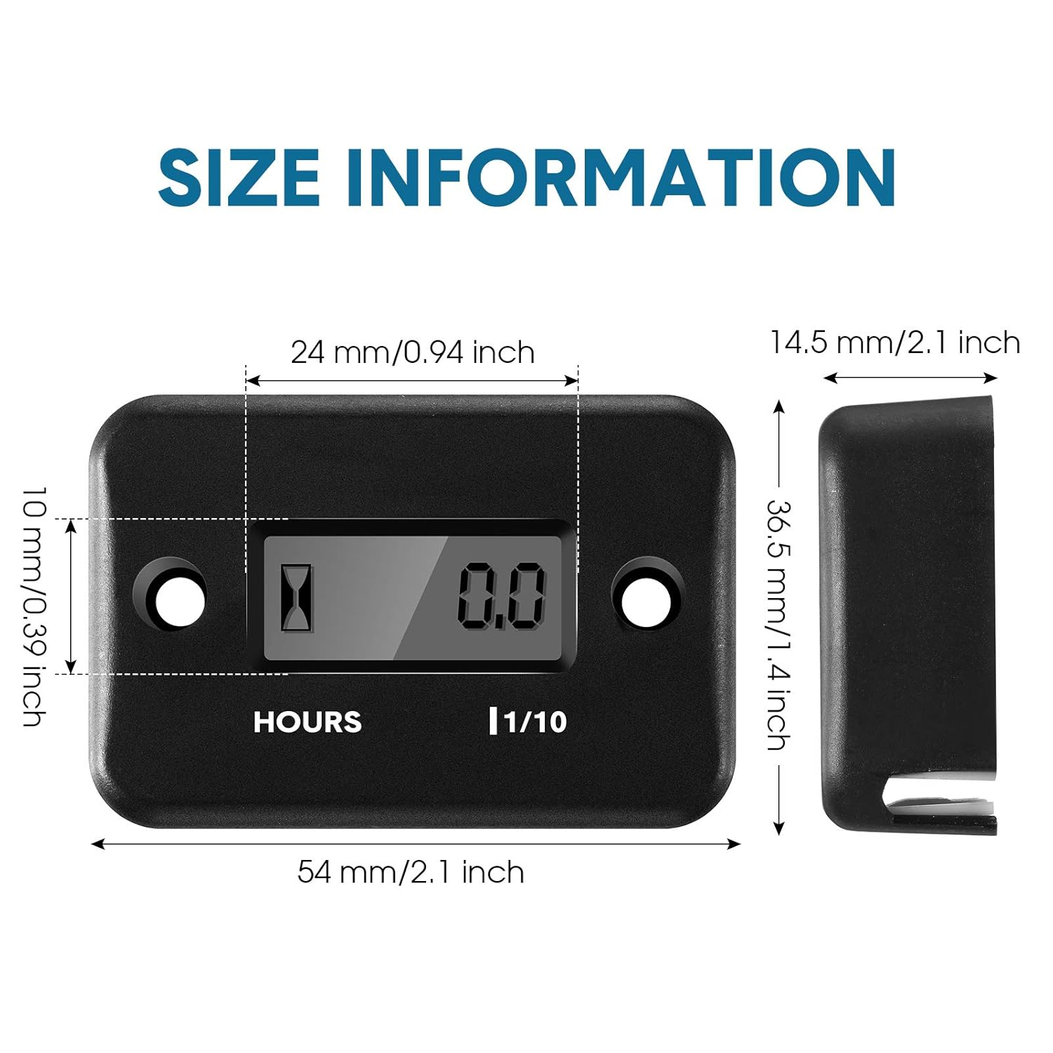 2 Pieces Inductive Hour Meter for Gas Engine Lawn Mower Dirt Bike Motorcycle Motocross Snowmobile Karting Marine ATV Boat Outboard Motor Generator Waterproof Hour Meters (Black) image number 3
