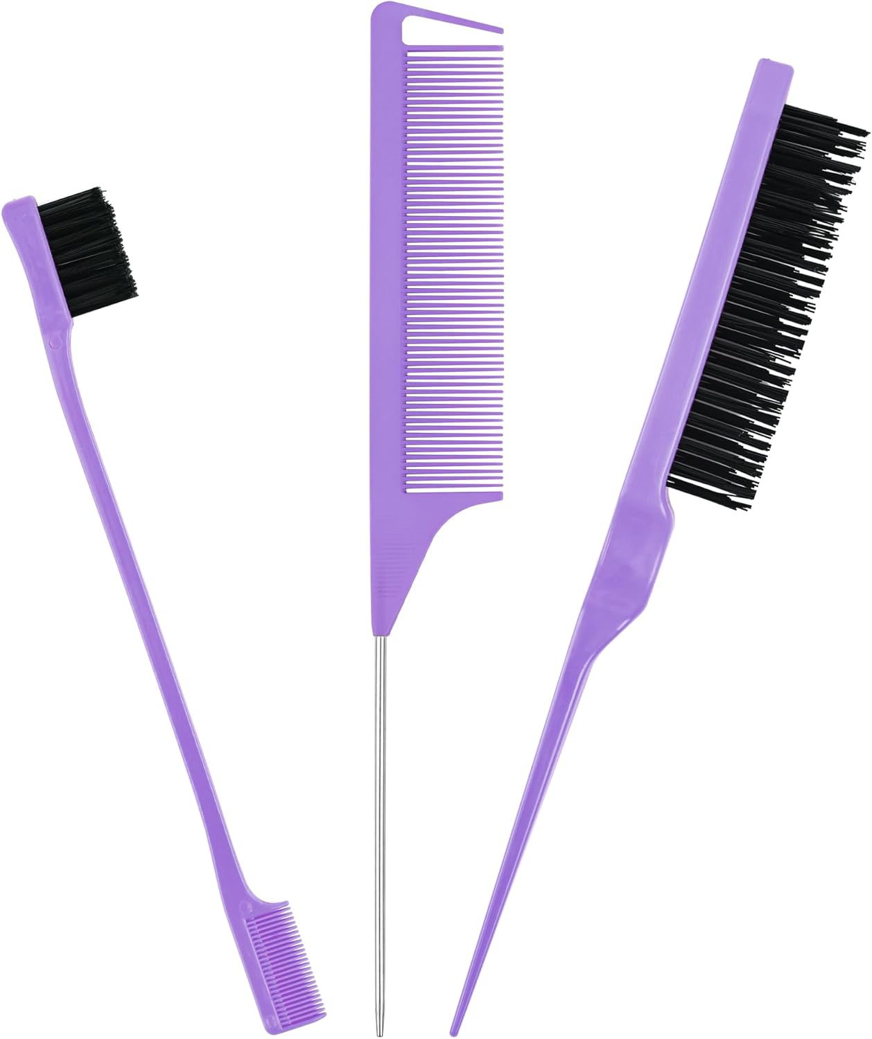 3Pcs Hair Dressing Stylings Tools, Teasing Brush Stainless Steel Rat Tail Comb Edge Control Hair Brush for Back Brushing, Combing, Braiding, Slicking Hair for Women