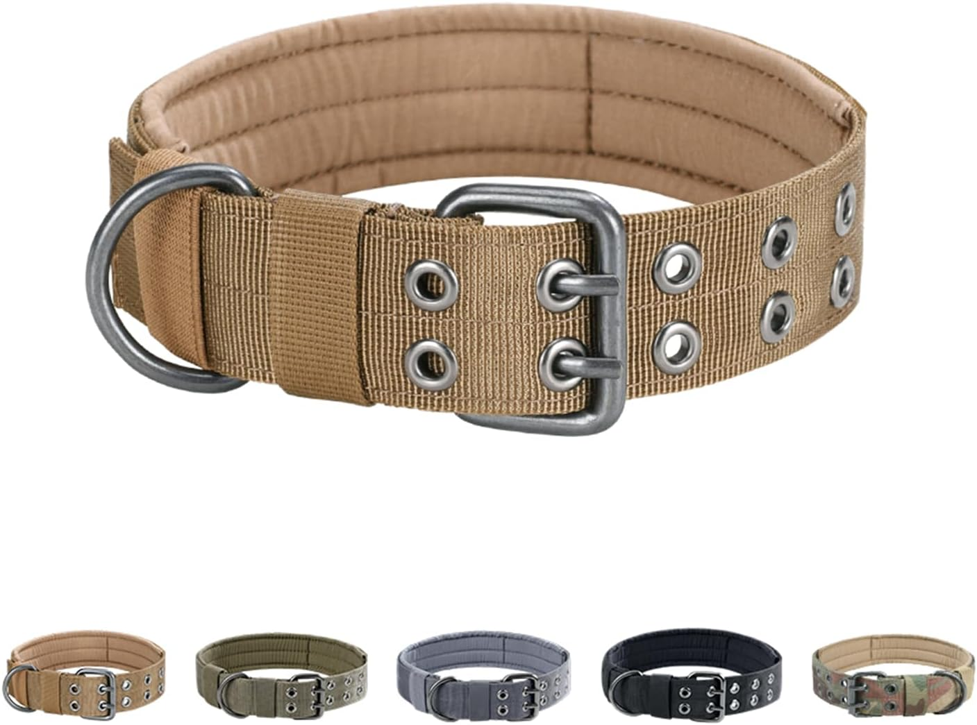 EXCELLENT ELITE SPANKER 1.5" Width Military Dog Collar Adjustable Metal D Ring & Buckle Working Dog Collar for Medium Large Dogs (Coyote Brown-Xl)
