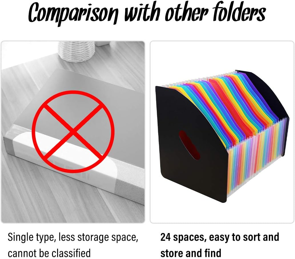 SAYEEC Clearance 24 Pockets Accordion File Organizer Upright Desktop Expandable Magazine Holder A4 Document File Holder Letter Size Stand Organizer Black Cover image number 2