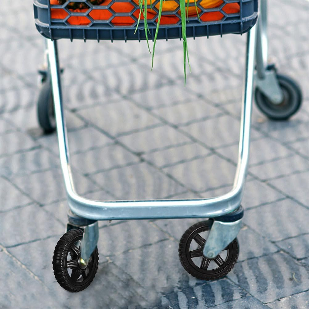 4Pcs Shopping Cart Wheels 5 Inch Heavy Duty Replacement Casters for Grocery Trolleys - Easy Stair Climbing Black Pu Wheels image number 5