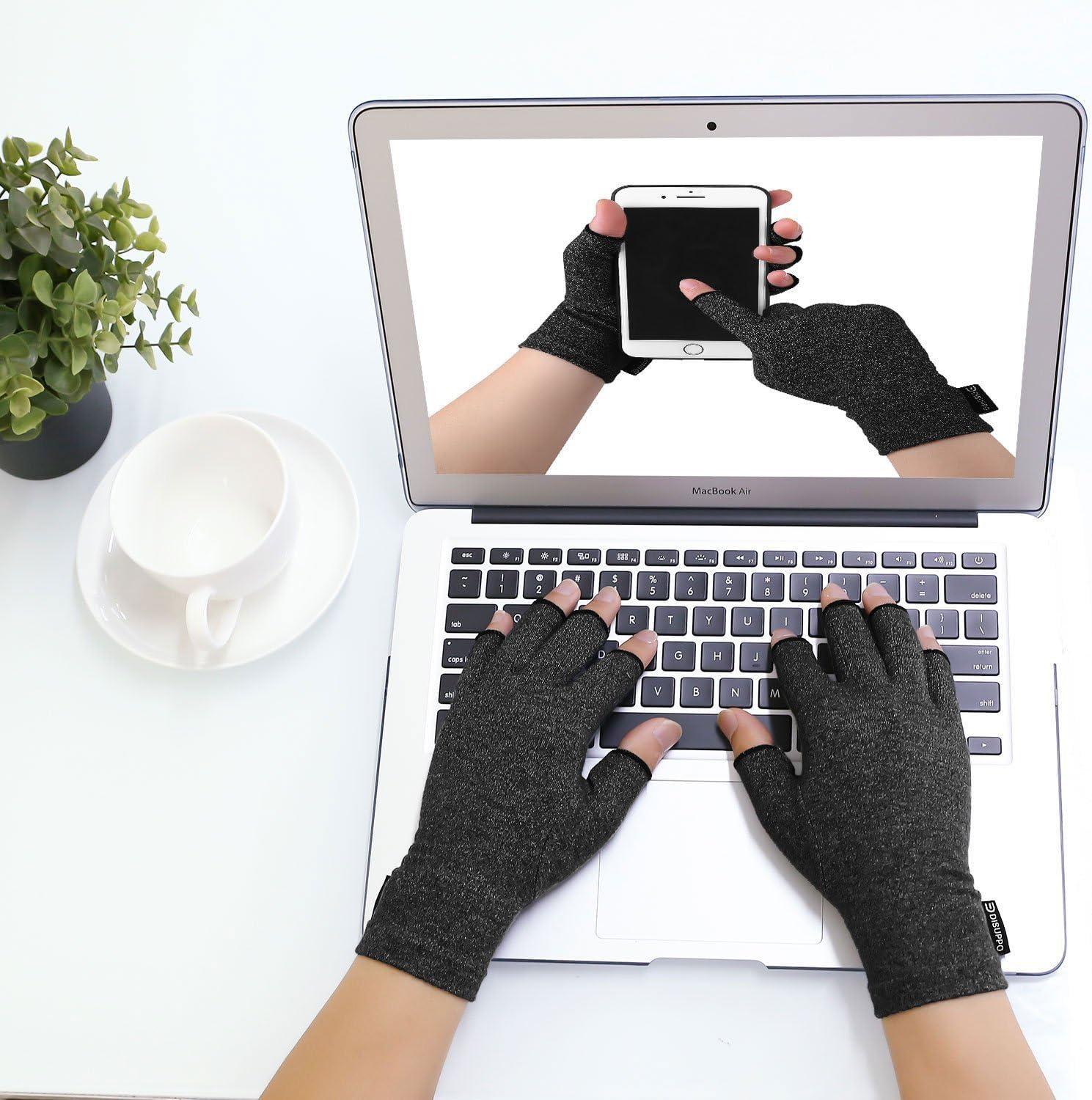 Arthritis Compression Gloves Relieve Pain from Rheumatoid, Rsi,Carpal Tunnel, Hand Gloves Fingerless for Computer Typing and Dailywork, Support for Hands and Joints (Black, Large) image number 2