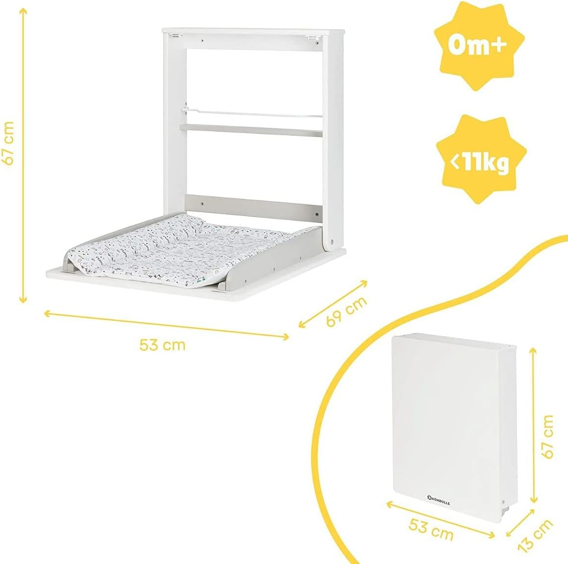 Badabulle Wall Mounted Changing Table, Fold down Baby Changing Unit with Changing Mat and Storage image number 5
