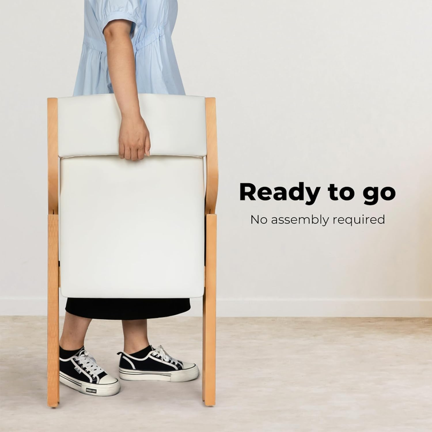 LEVEDE Set of 2 Folding Chairs, Full Assembly Dining Chairs, Solid Wood Frame Reading Seat, PU Leather Casual Chairs for Living Room, Cafe, Dining Room, Camping, Load up to 150Kg (Beige) - Beige image number 3