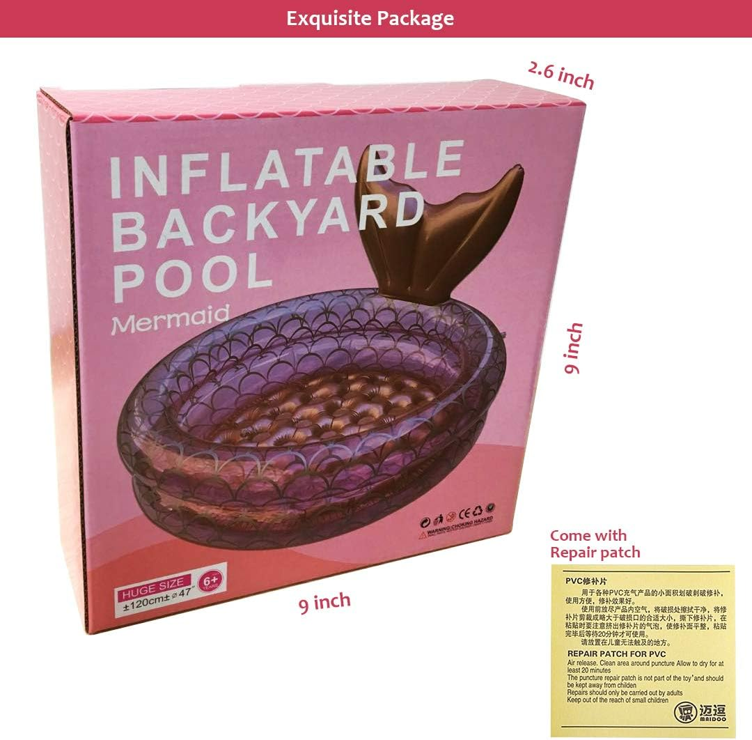 Inflatable Backyard Kiddie Pools Mermaid, Garden round Swimming Pool for Kids, Kiddie Paddling Pool Indoor&Outdoor Toddler Water Game Play Center in Summer (47 Inch) image number 1