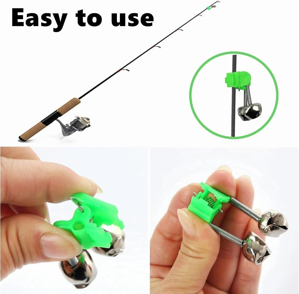 Kastetards 30 Pcs Fishing Bell Alarm Devices, Fishing Bells,Bait Alarm Bells, Fishing Bell Clip Fishing Rod Alarm Devices, Dual Alarm Clip with Super Loud Volume, Fishing Rod Alarm Bells (Green) image number 5