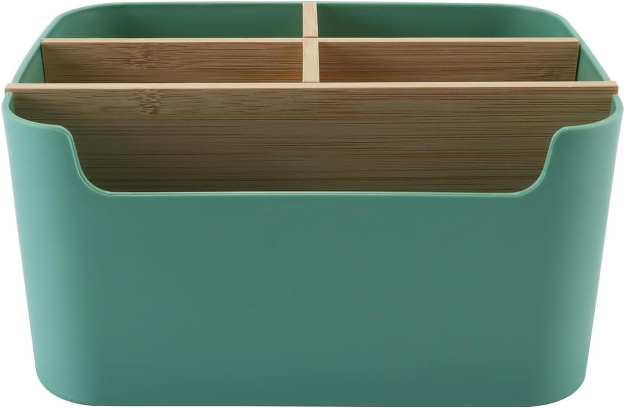ACOLY Desk Organiser,5 Compartments Detachable Bamboo and Wood Partition Compartment Storage Box with Pen Holder, Storage Box, Desk Organiser(Green)