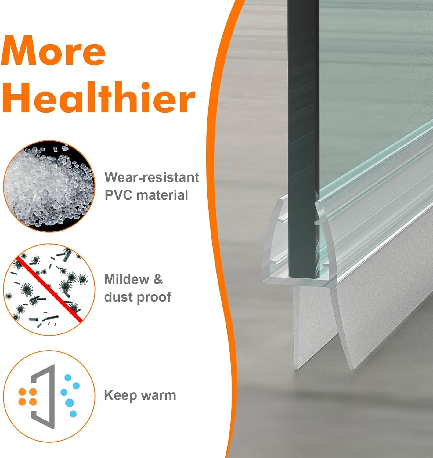 Ibergrif 2 Pack 800Mm Bath Shower Screen Door Seal Strip for 5-8Mm Glass Door Adjustable Length (Straight) M102-80 image number 2