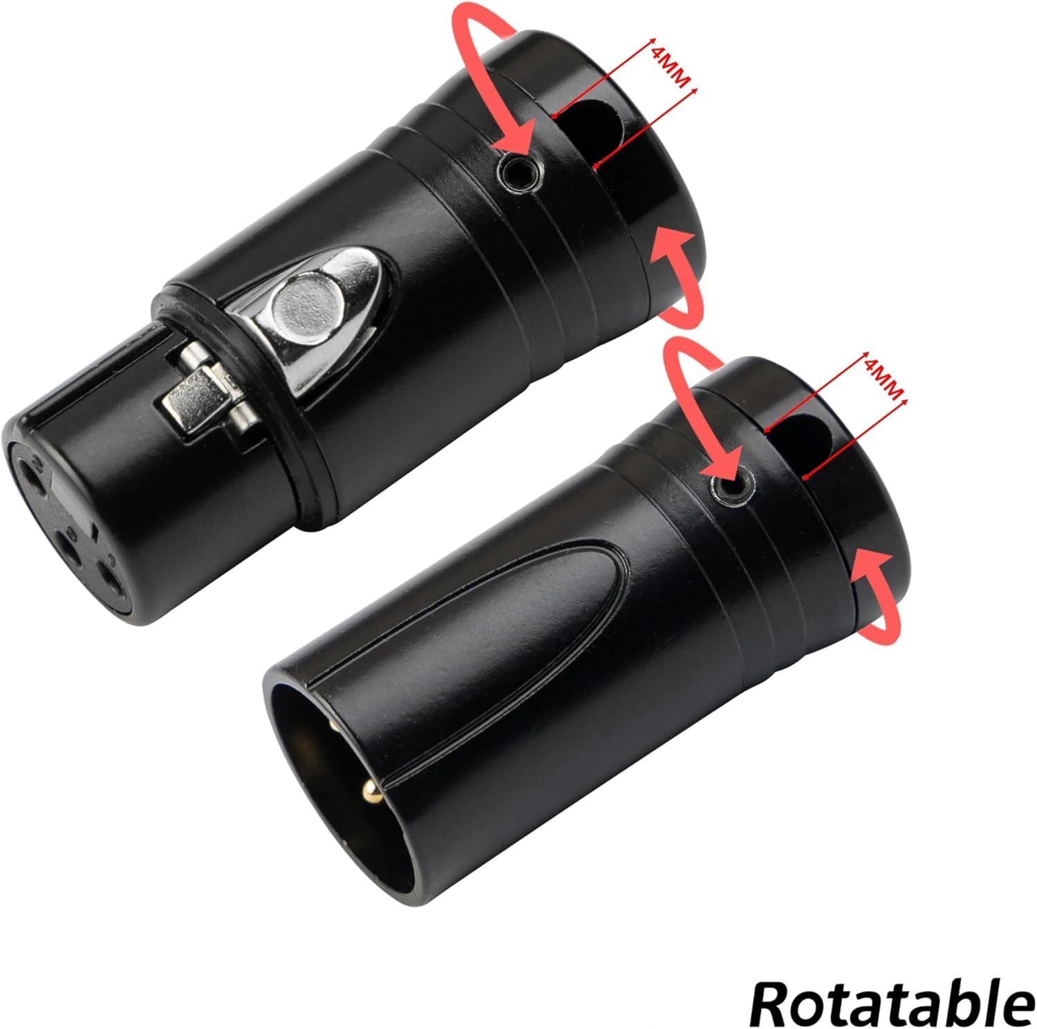 Pro-C DIY Low Profile XLR Gold 3 Pin 90 Degree Right Angle Rotateable XLR Female Connectors with Wrench for Audio Microphone - 5 Pack