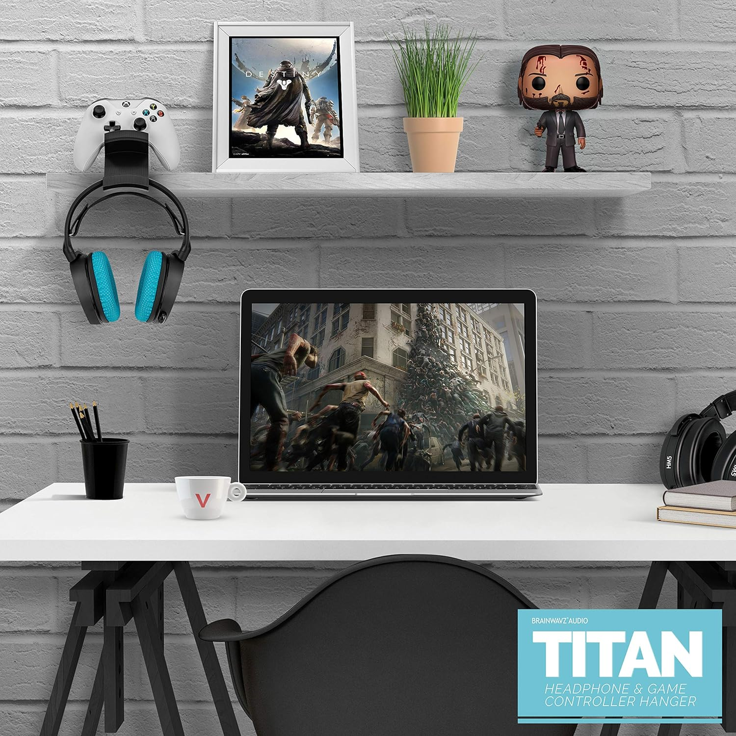 The Titan - Desktop Gamepad Controller & Headphone Hanger Holder - Designed for XBOX ONE, PS4, PS3, Dualshock, Switch, PC, Steelseries, Steam & More, Reduce Clutter, Black by Brainwavz image number 6
