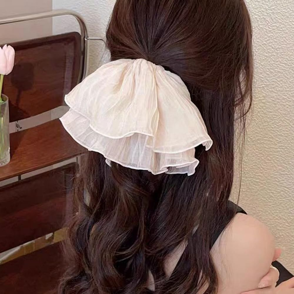 2 Pcs Large Jumbo Hair Scrunchies Oversized Scrunchies Hair Ties Hair Elastics Bands Ponytail Holders for Women Girls(Black and Beige) image number 2