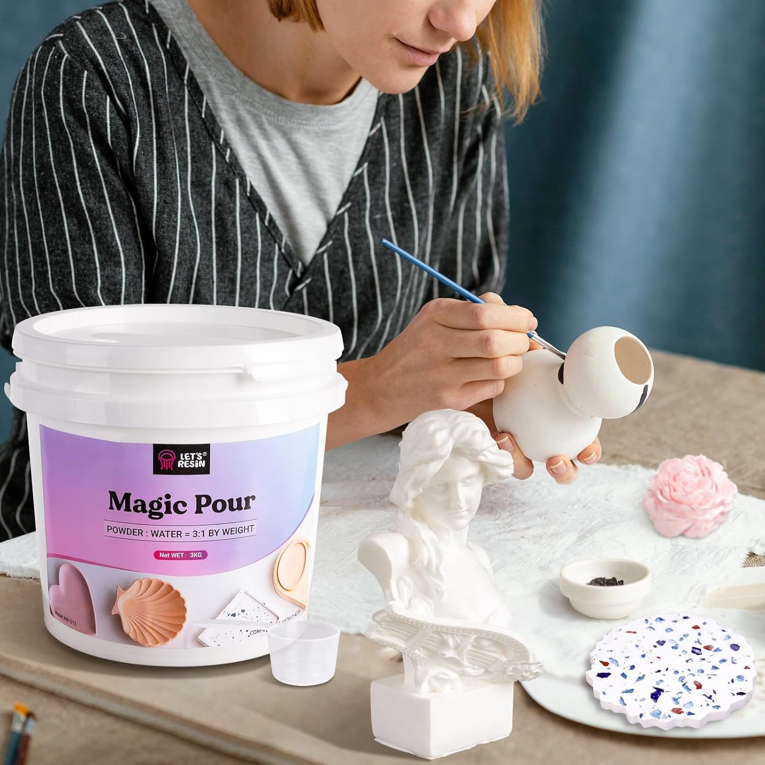 LET'S RESIN Resin Casting Powders 1000G,Fast Cured Kit for Beginners,20-30 Minutes De-Mold,Water Activated Plaster Powder Molds,Easy Mixing & Self Leveling, (ALR01053) image number 5
